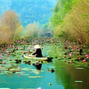 Yen stream on the way to Huong pagoda in autumn, Hanoi, Vietnam