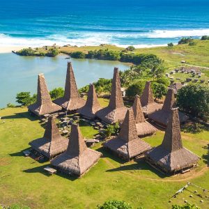Aerial view of traditional house of "Ratenggaro - Sumba, East Nusa Tenggara" Indonesia